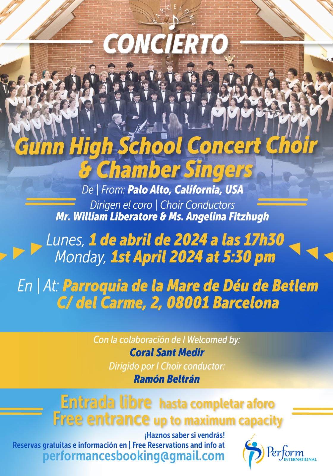 Actuació al concert de la coral californiana "Gunn High School Concert Choir & Chamber Singers"